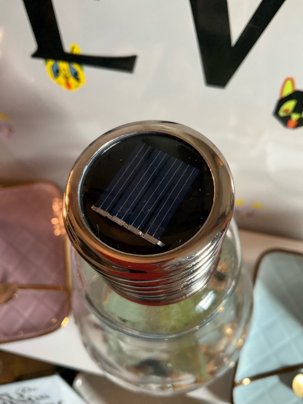Solar Powered Glass Bulb Terrarium with Faux Succulent - Clear - Picture 3 of 6